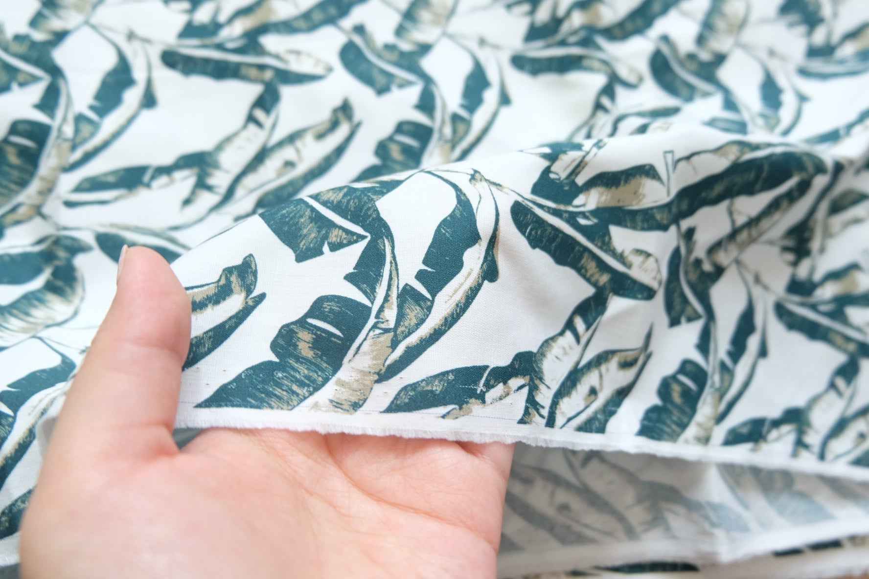 3 for 58 | Green Tropical Leaf Cotton Poplin Fabric — 3.28 Yards