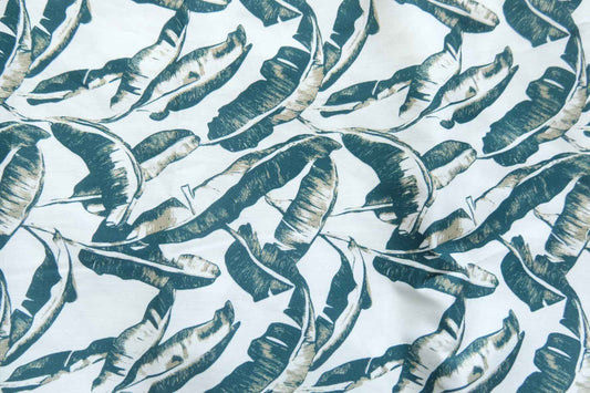3 for 58 | Green Tropical Leaf Cotton Poplin Fabric — 3.28 Yards