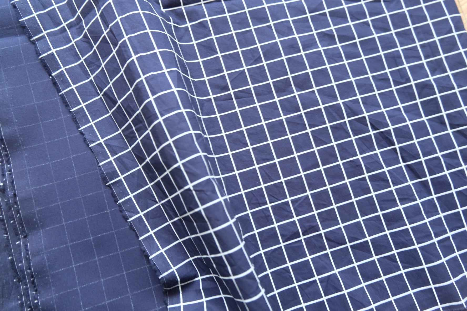 3 for 58 | Navy Windowpane Cotton Poplin Fabric — 3.28 Yards