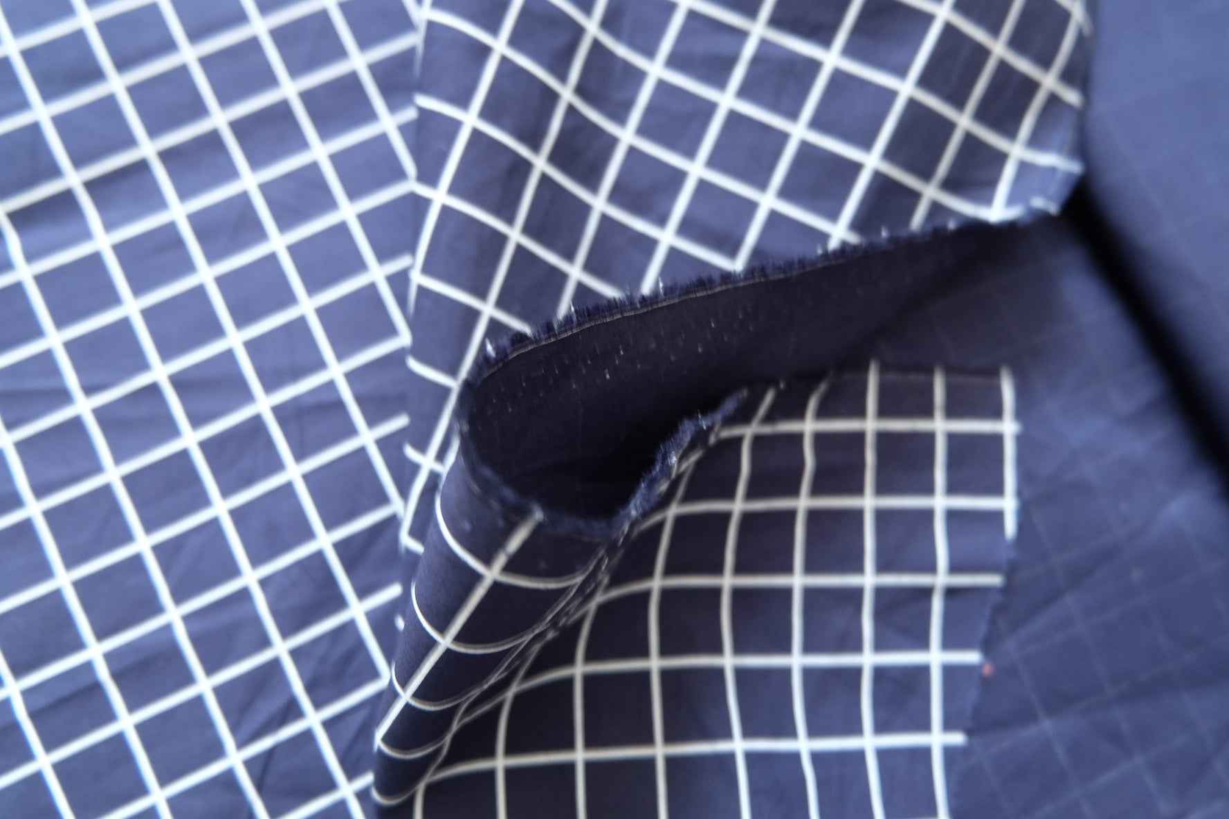 3 for 58 | Navy Windowpane Cotton Poplin Fabric — 3.28 Yards