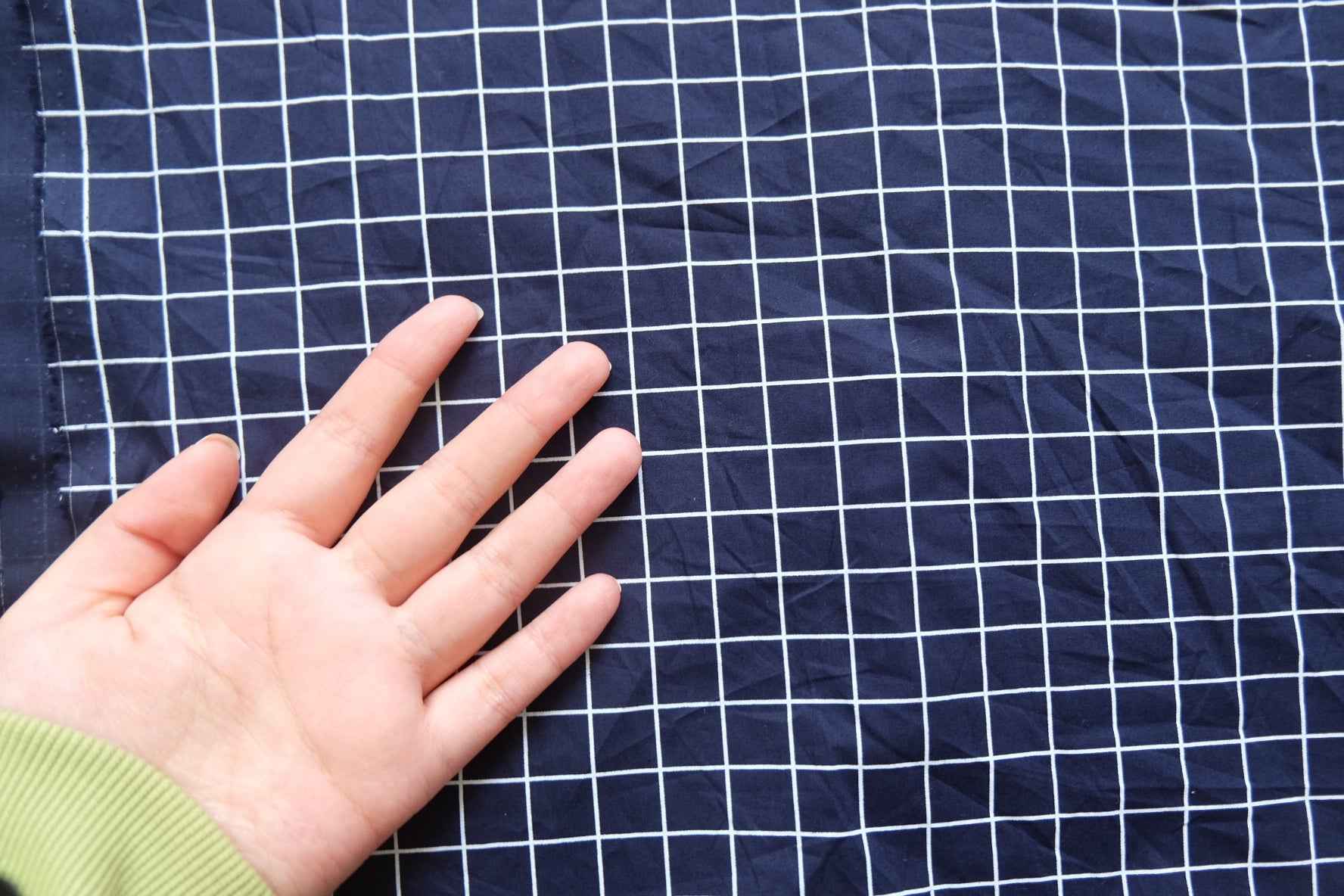 3 for 58 | Navy Windowpane Cotton Poplin Fabric — 3.28 Yards