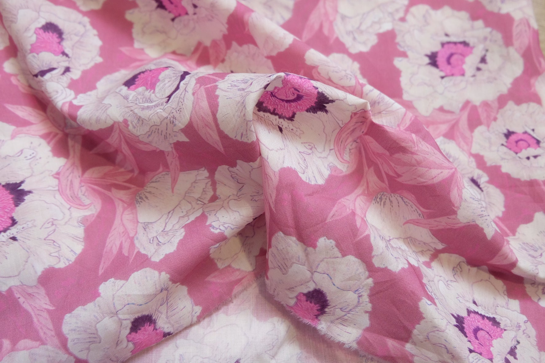 3 for 58 | Pink Floral Cotton Poplin Fabric — 1.97 Yards - BUBBO