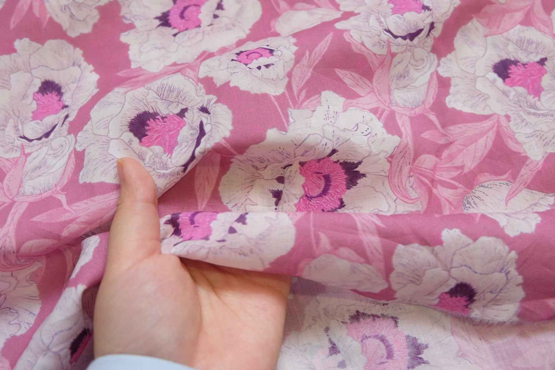 3 for 58 | Pink Floral Cotton Poplin Fabric — 1.97 Yards