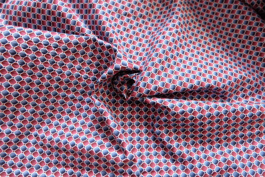 3 for 58 | Red Blue Geometric Cotton Poplin Fabric — 4.37 Yards