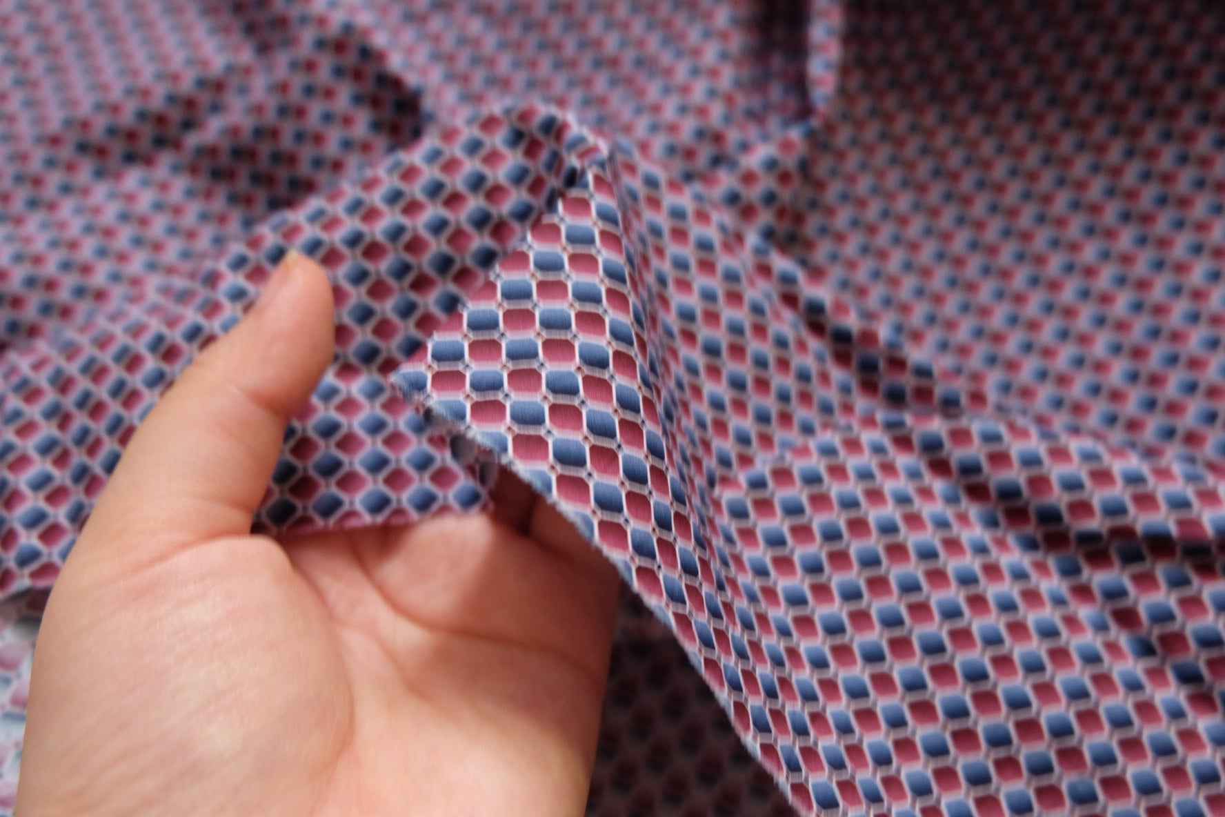3 for 58 | Red Blue Geometric Cotton Poplin Fabric — 4.37 Yards