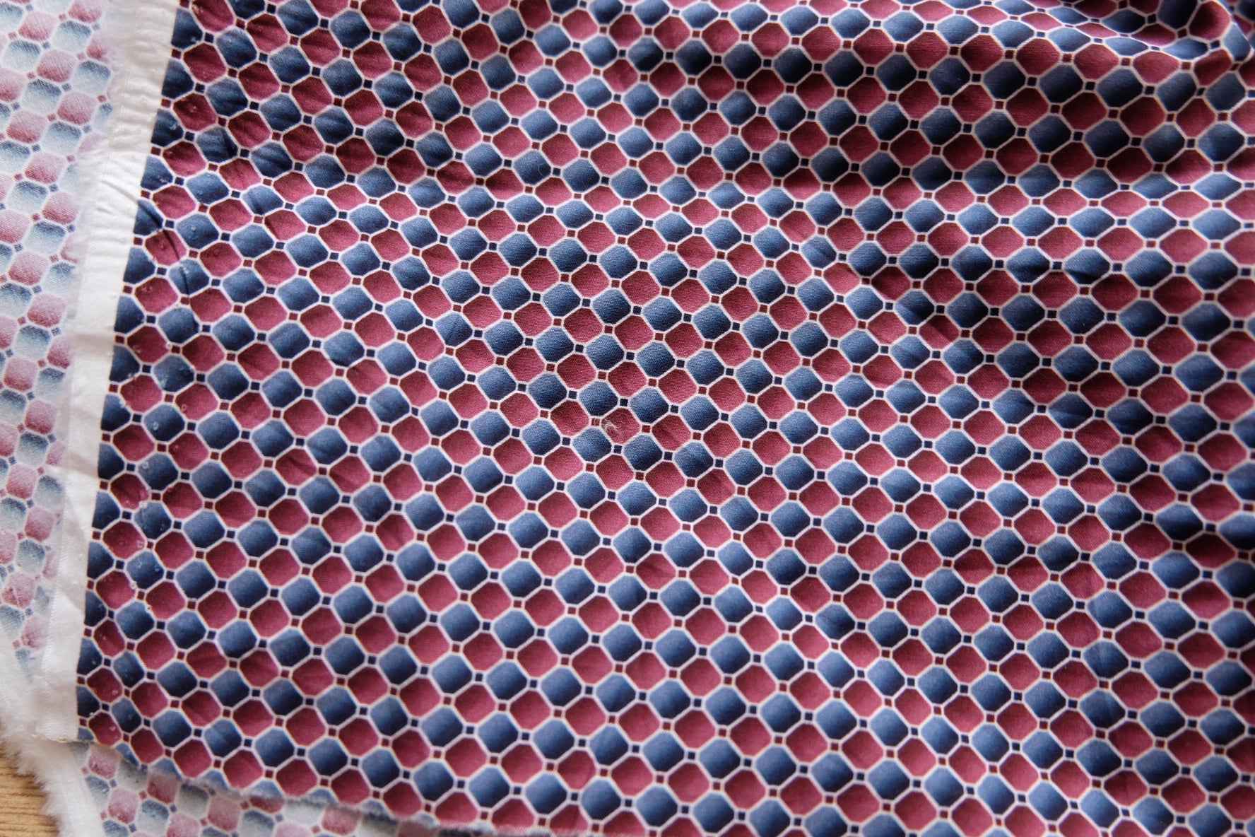 3 for 58 | Red Blue Geometric Cotton Poplin Fabric — 4.37 Yards