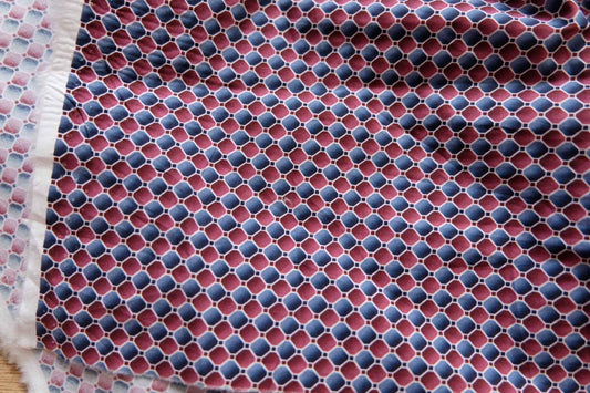 3 for 58 | Red Blue Geometric Cotton Poplin Fabric — 4.37 Yards