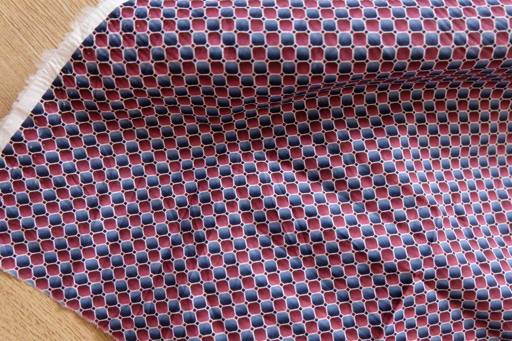 3 for 58 | Red Blue Geometric Cotton Poplin Fabric — 4.37 Yards