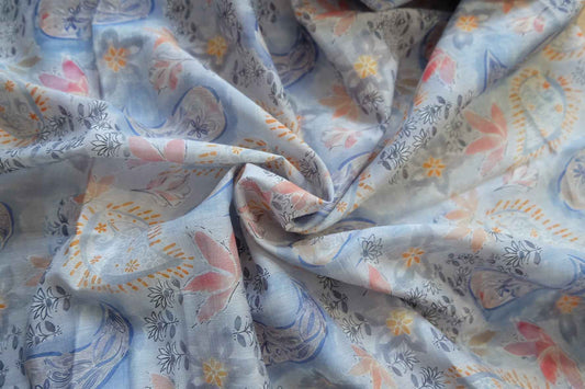 3 for 58 | Soft Blue Paisley Floral Tencel Linen Fabric — 1.64 Yards