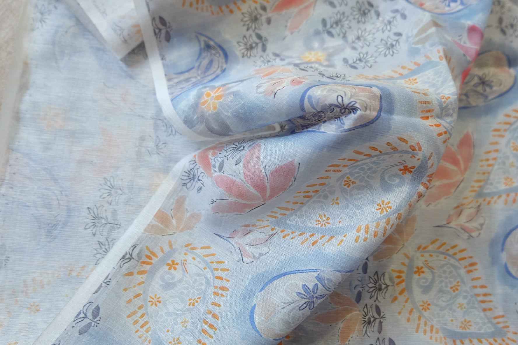 3 for 58 | Soft Blue Paisley Floral Tencel Linen Fabric — 1.64 Yards