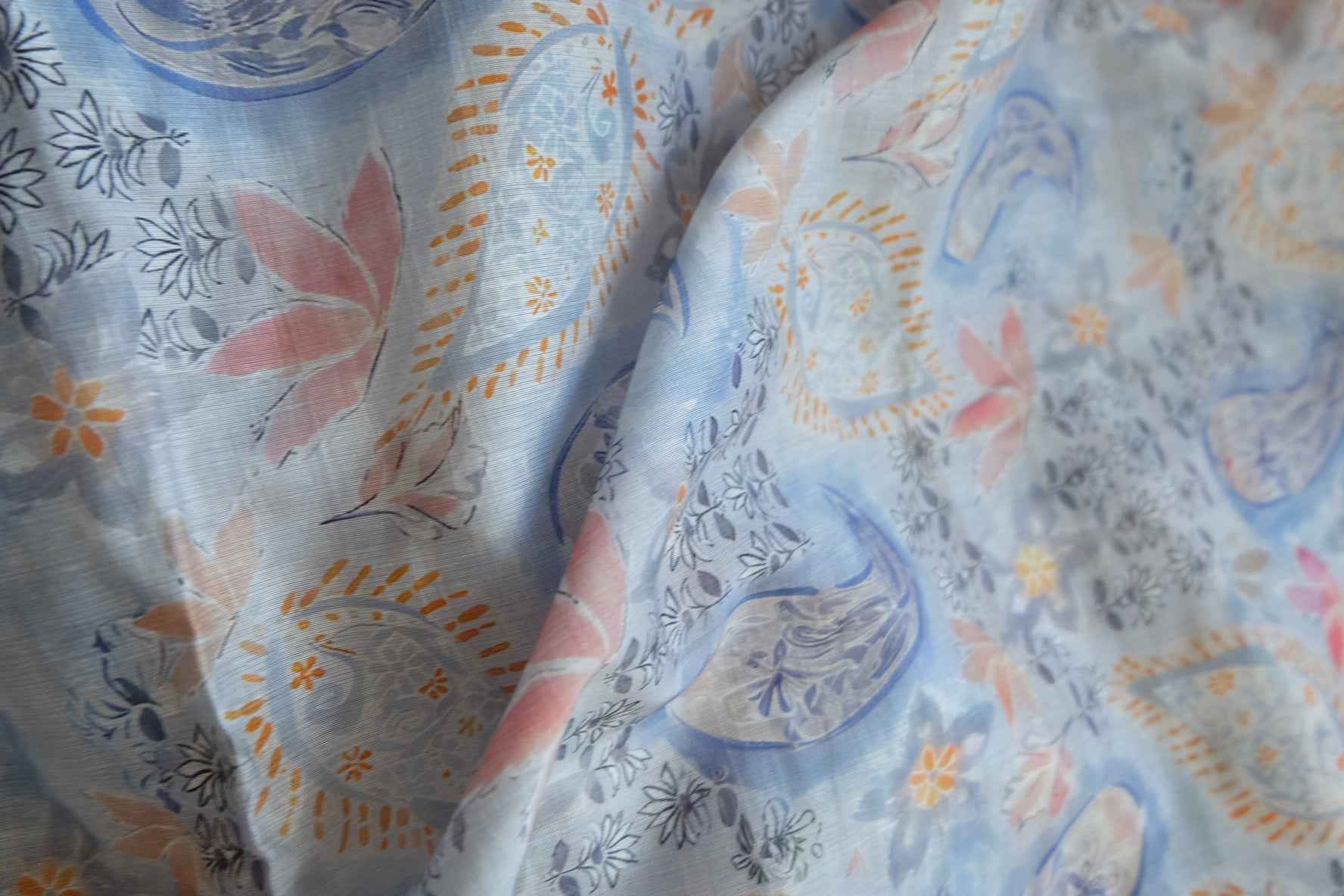 3 for 58 | Soft Blue Paisley Floral Tencel Linen Fabric — 1.64 Yards