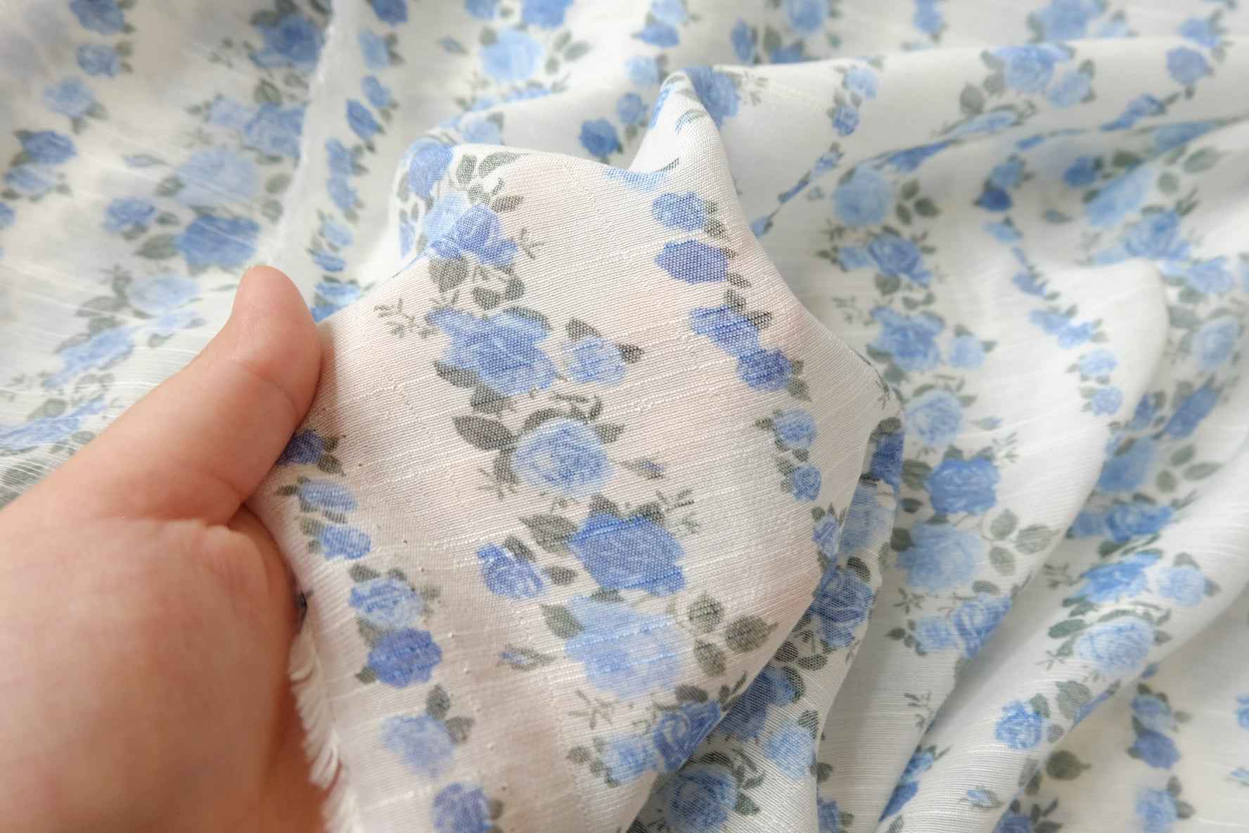 Blue Floral Tencel Linen Blend — 1.64 yd Piece