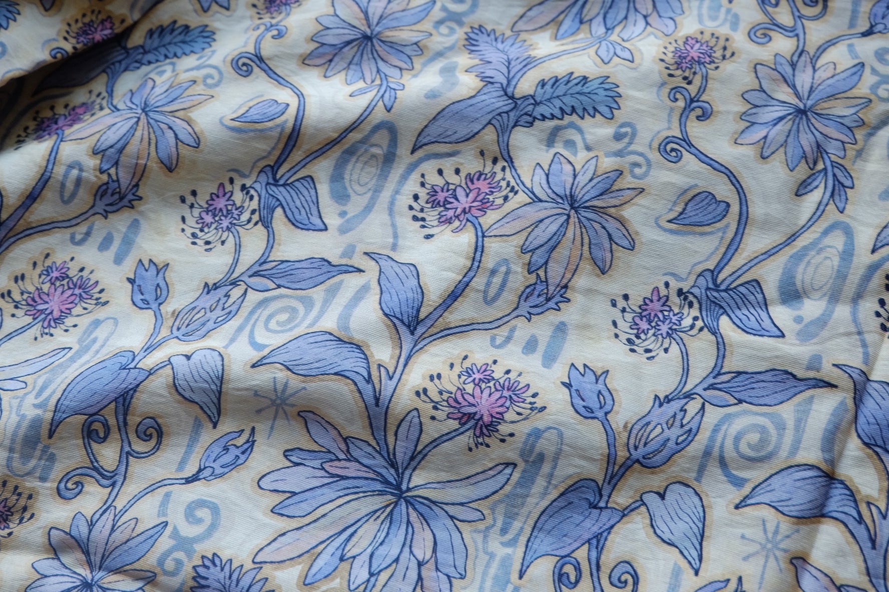 Blue Botanical Cotton Nylon Blend – 3.3 yd