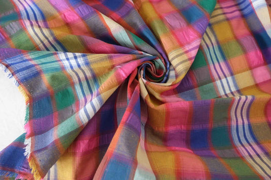 Colorful Plaid Seersucker Polyester Cotton Blend Fabric – 2.2 yd