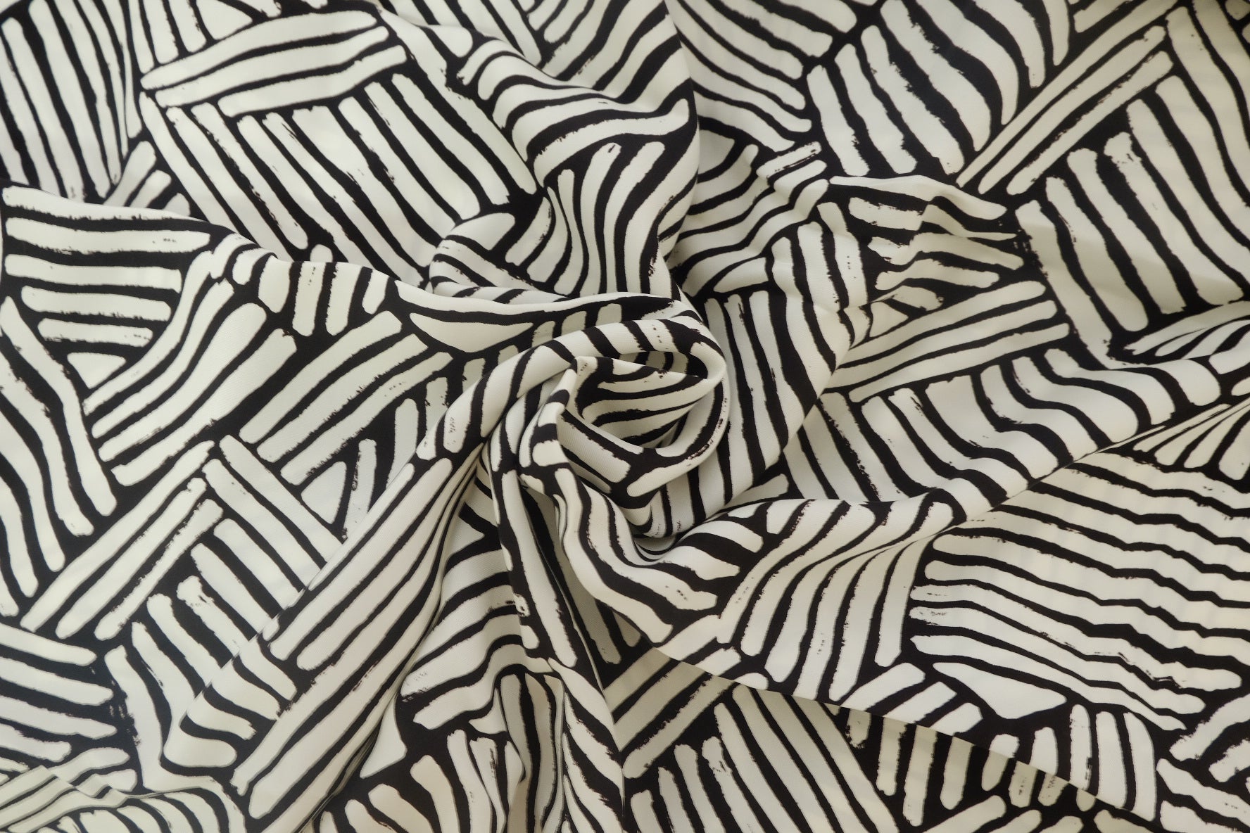 Black & Ivory Abstract Stripe Cupro Twill – 2.2 yd