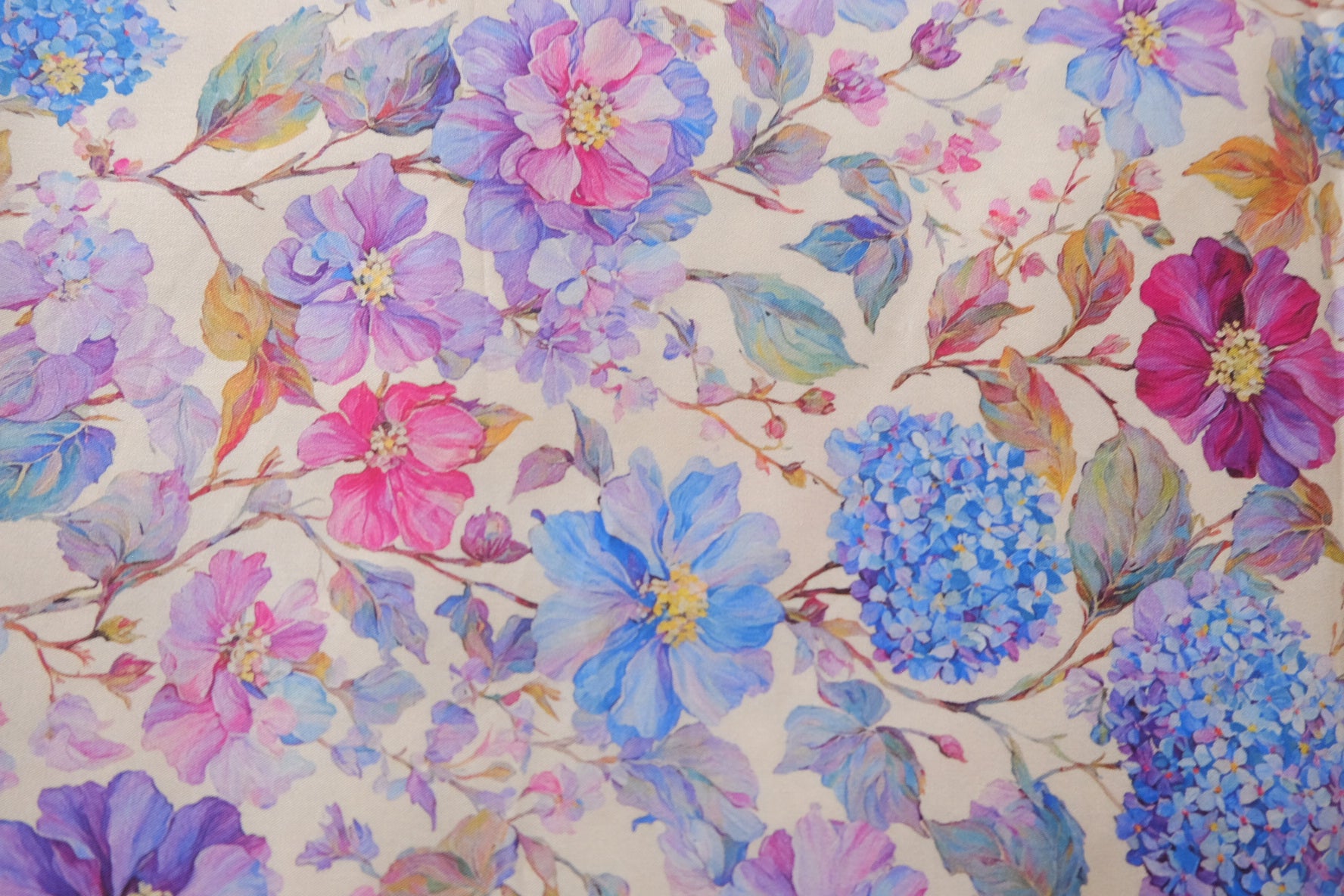 Blue Hydrangea Floral High-Density Cotton Twill (2.4 Yards)