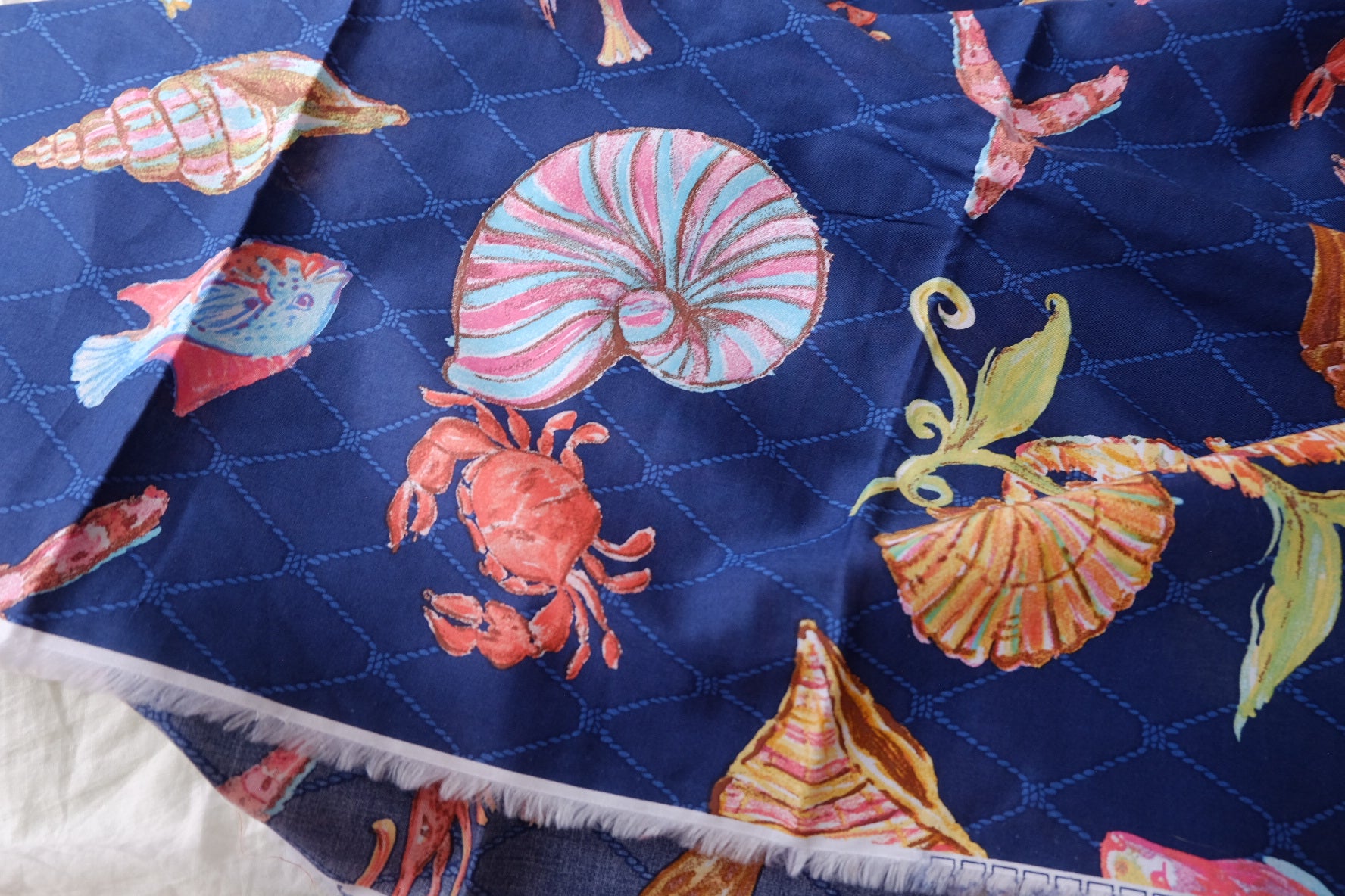Ocean Shell & Seahorse Silky Cotton Lawn — 2.19 yd