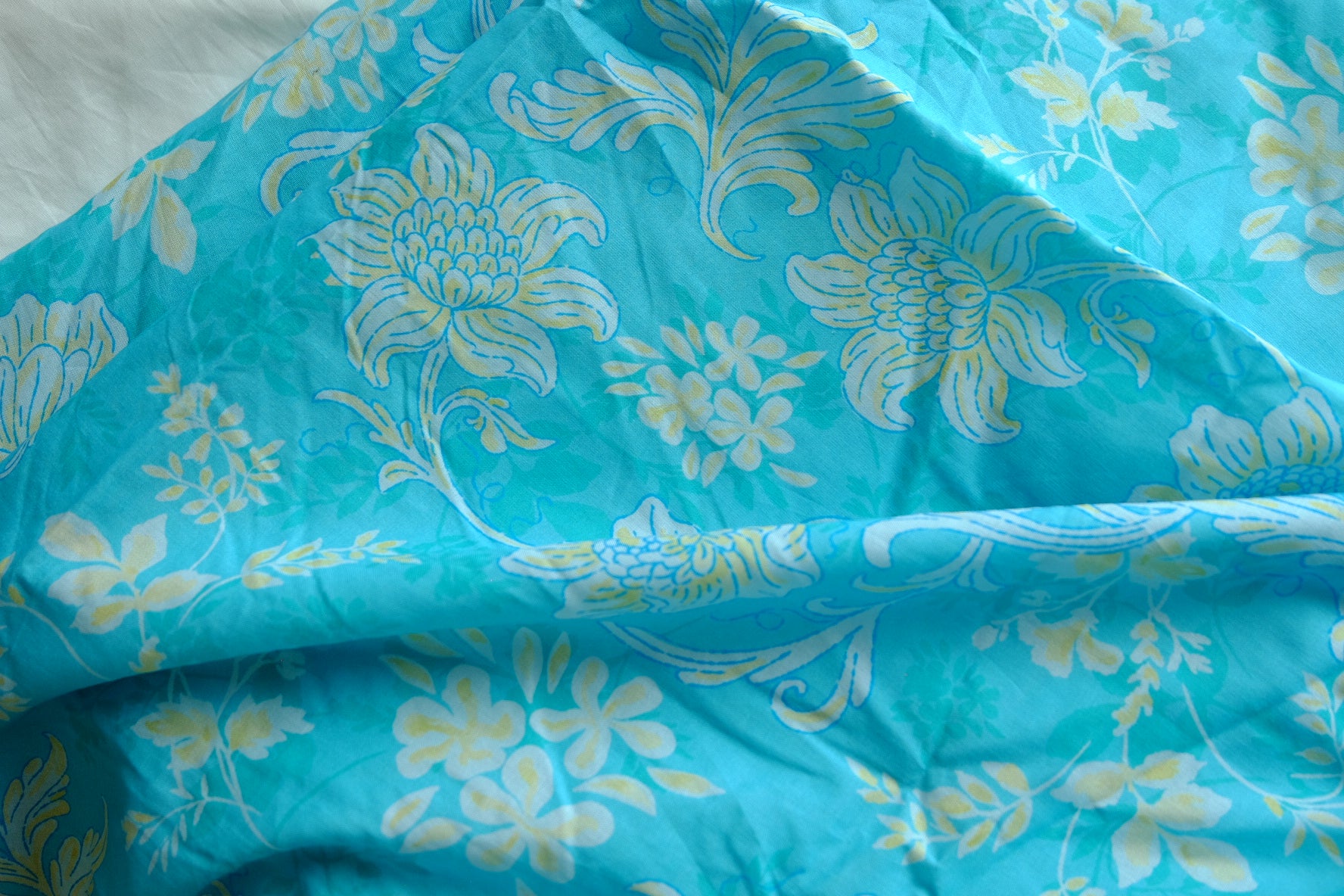 Turquoise Floral Cotton Voile – 5.5 yd