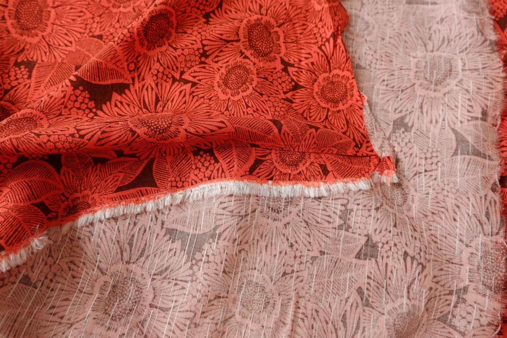 Red Tonal Floral Rayon Challis Fabric - 3.28 yd