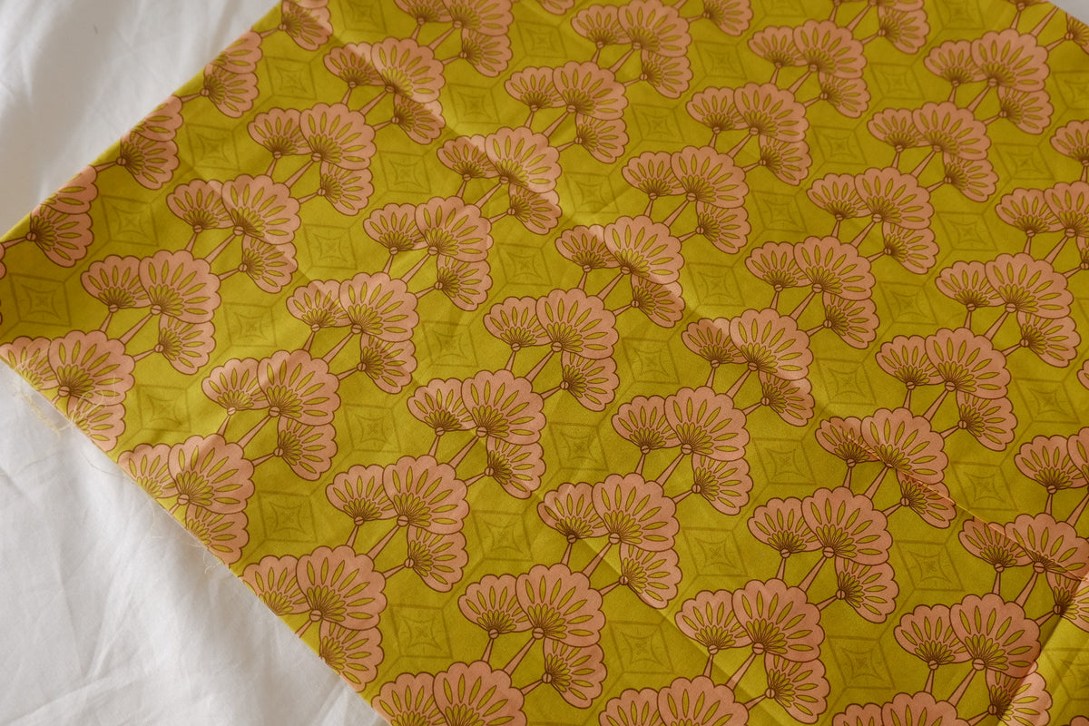 Chartreuse Retro Floral Cotton Lawn — 3.06 yd