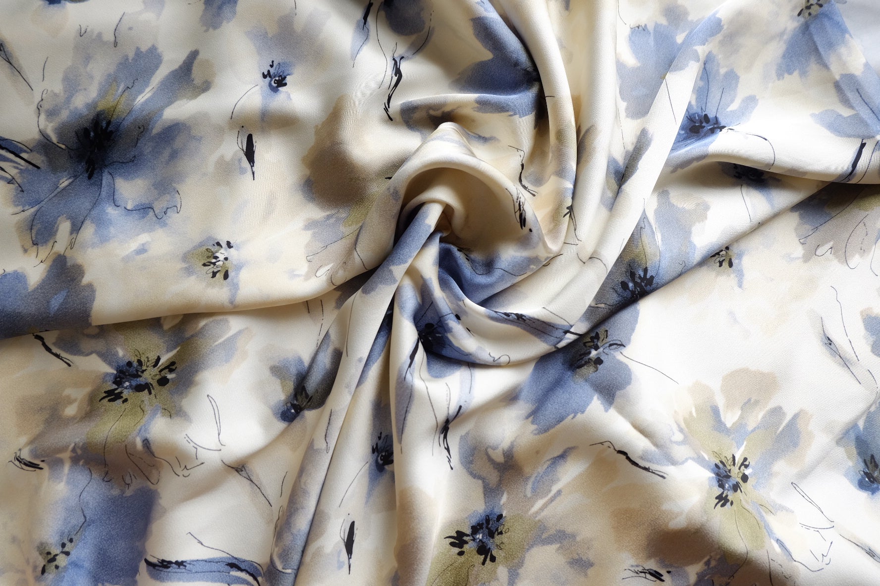 Blue Watercolor Floral Satin – 3.3 yd