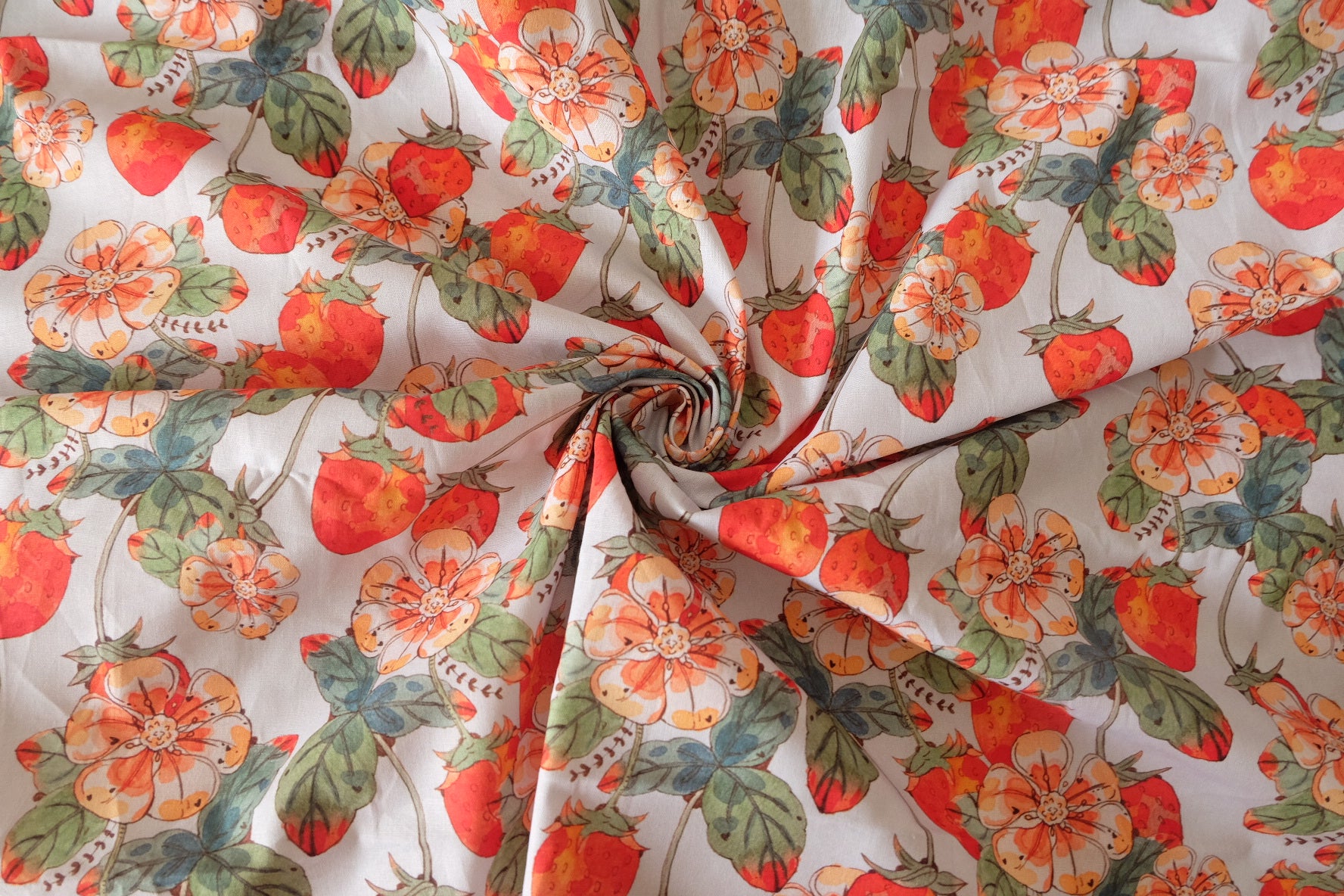 Strawberry Garden Cotton Fabric with Floral Print - 2.2 yd
