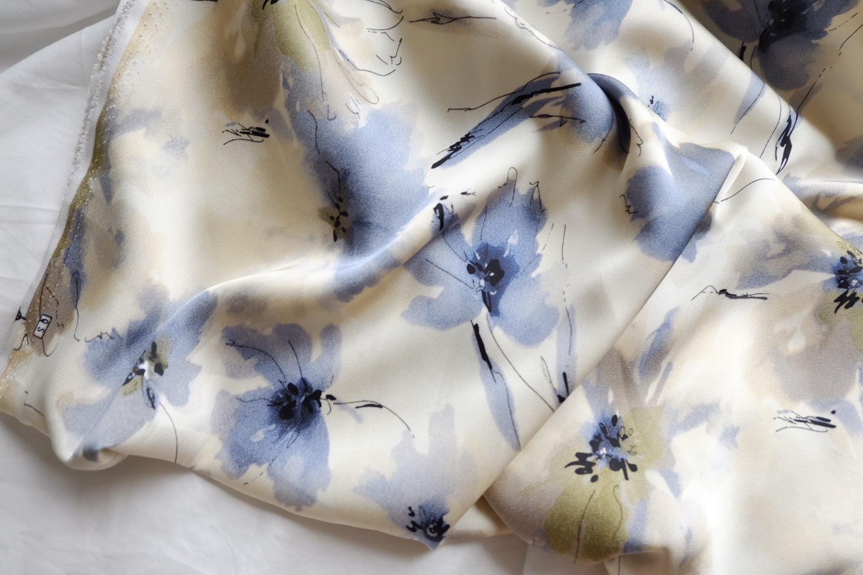 Blue Watercolor Floral Satin – 3.3 yd