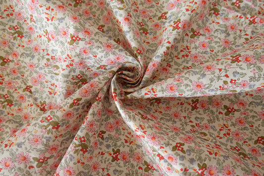 Pink Daisy Meadow – Vintage Floral Cotton Fabric – 3.28 yd