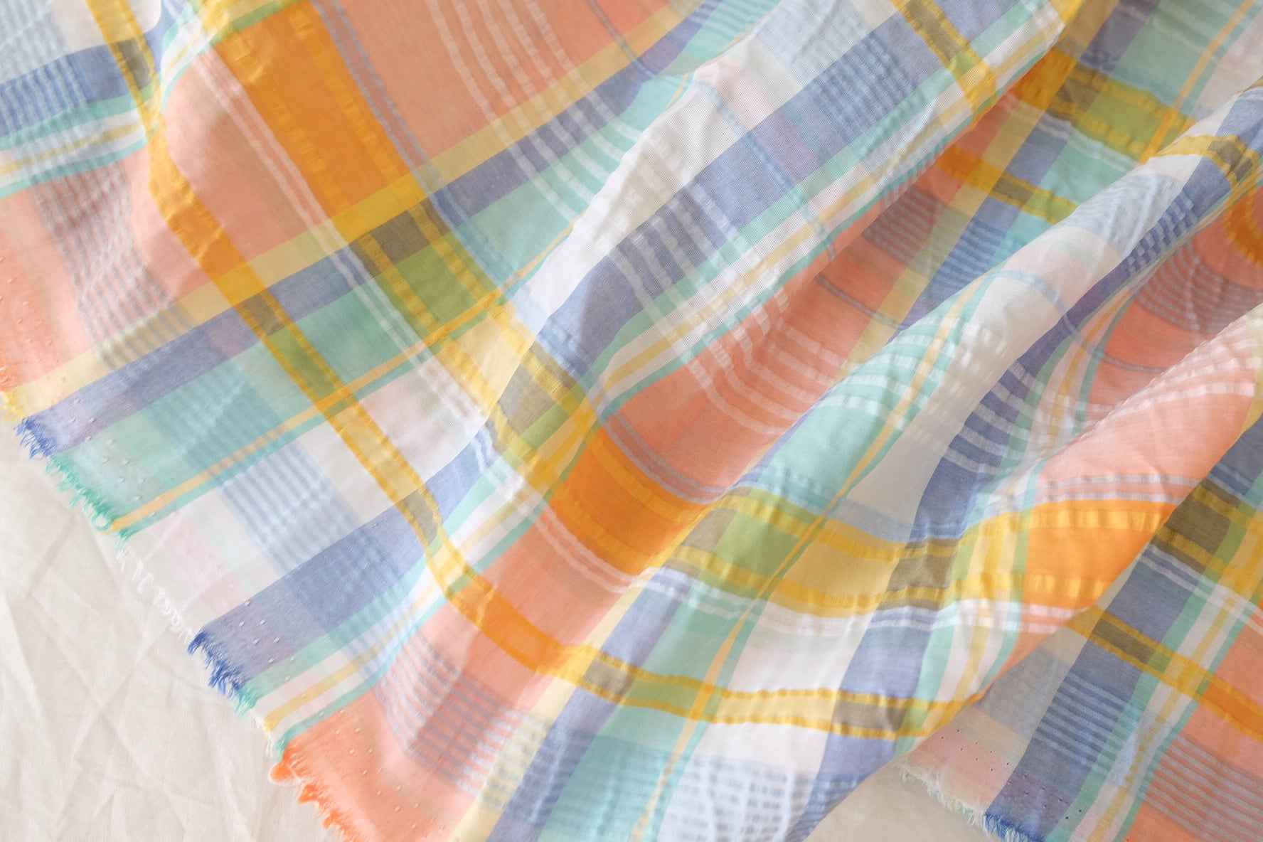Textured Seersucker Cotton Yarn-Dyed Plaid Fabric– 3.3 yd