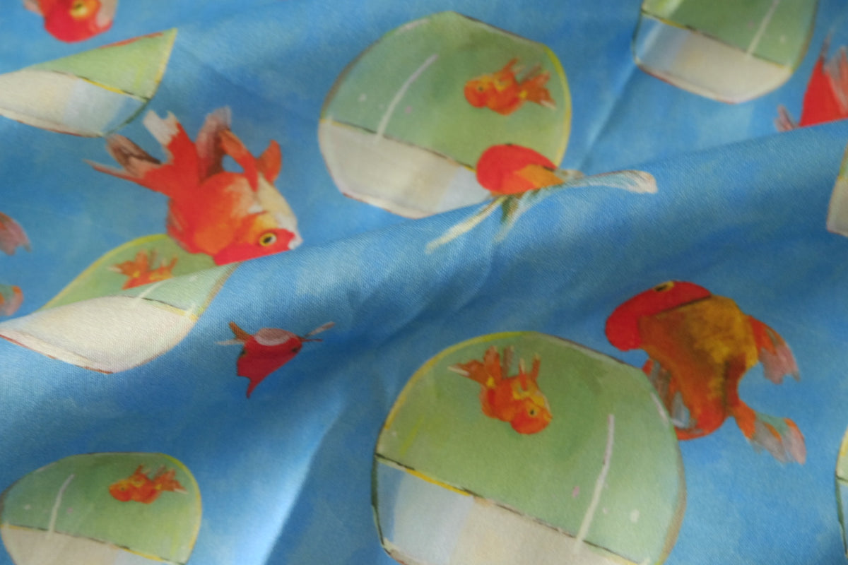 Goldfish Daydream – Playful Cotton Sateen Fabric | 1.6 Yards/2.2 yards
