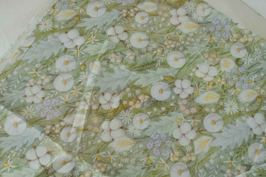 Sage Botanical Floral Cotton Sateen Fabric – Soft Green Garden Print – 1.6 yd