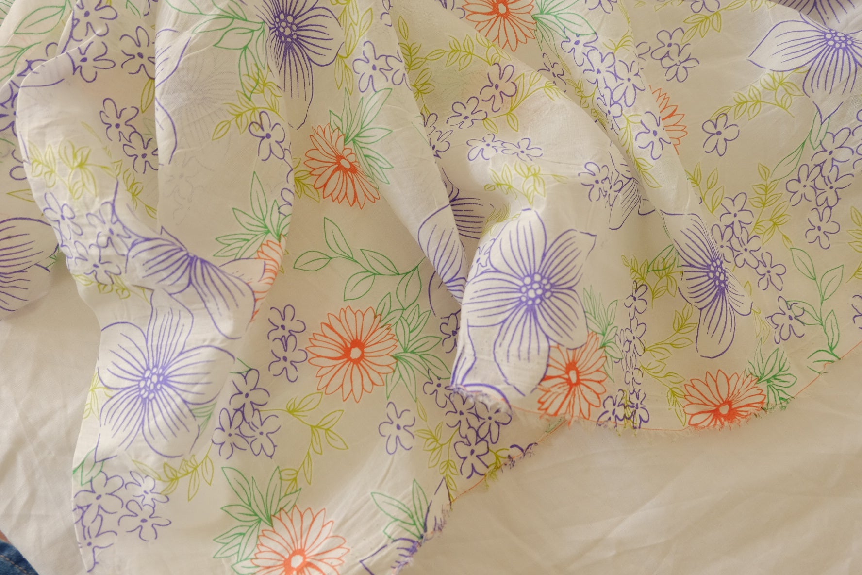 Soft Summer Floral Gauze-Like Cotton Fabric – 3.28 yd Piece