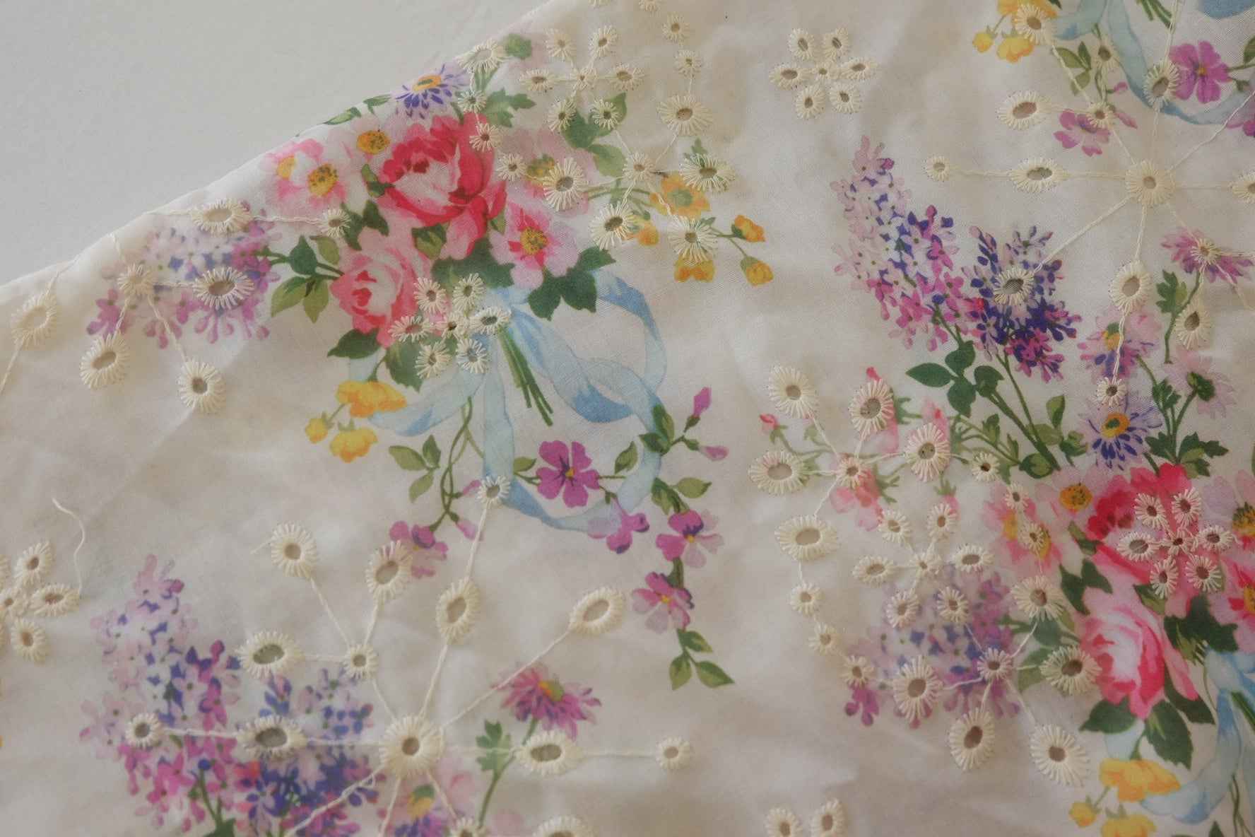 Bouquet Embroidered Cotton Blend Fabric – 2.7 yd
