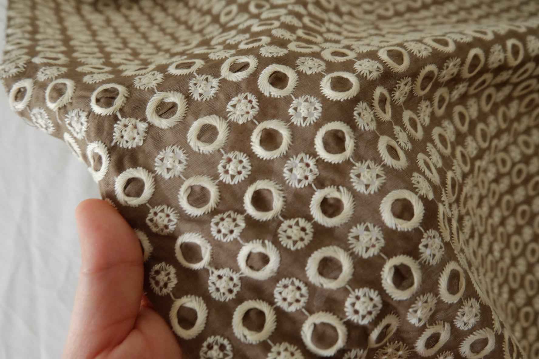 Brown Embroidered Cotton Fabric – 2.2 yd