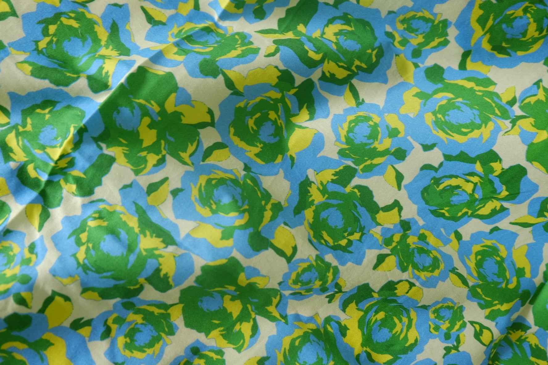 Blue Green Rose 60s Cotton Poplin Fabric – 3.3 Yards