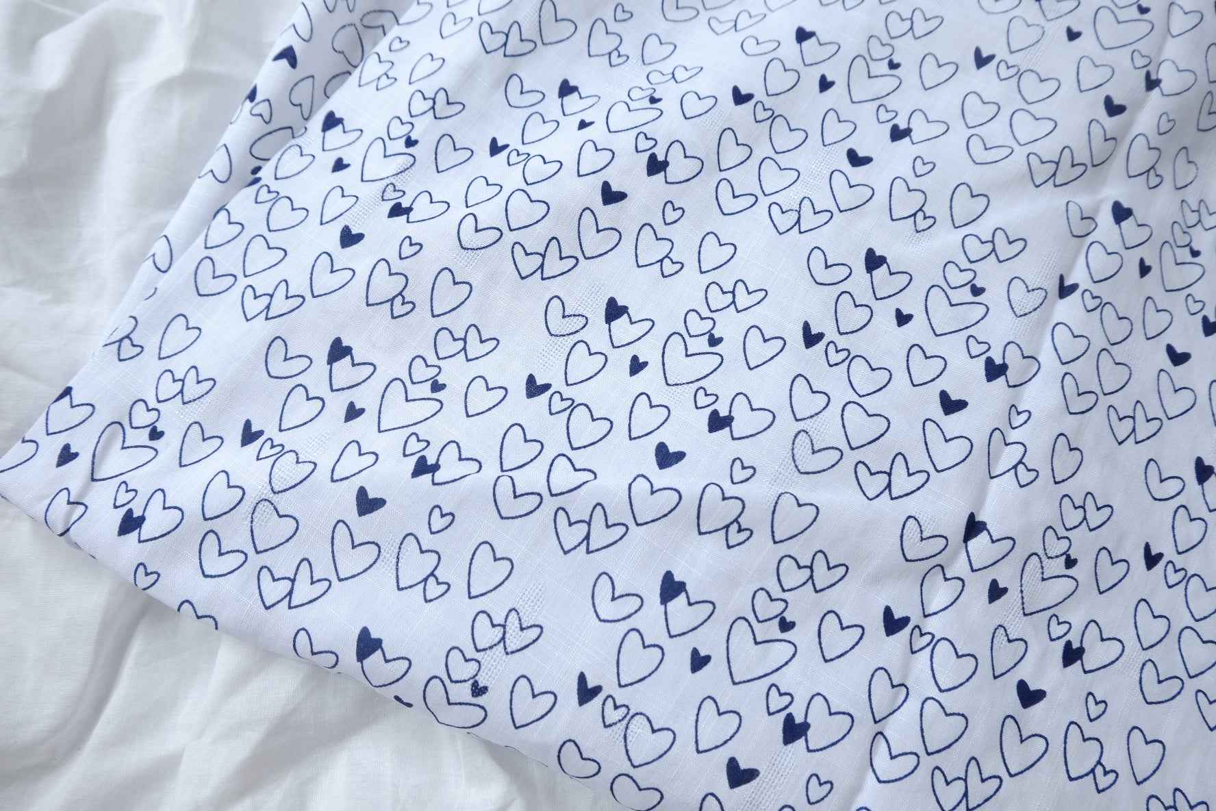 White Heart Print Cotton Fabric, Soft Lightweight Dress Weight, 2.19 Yards