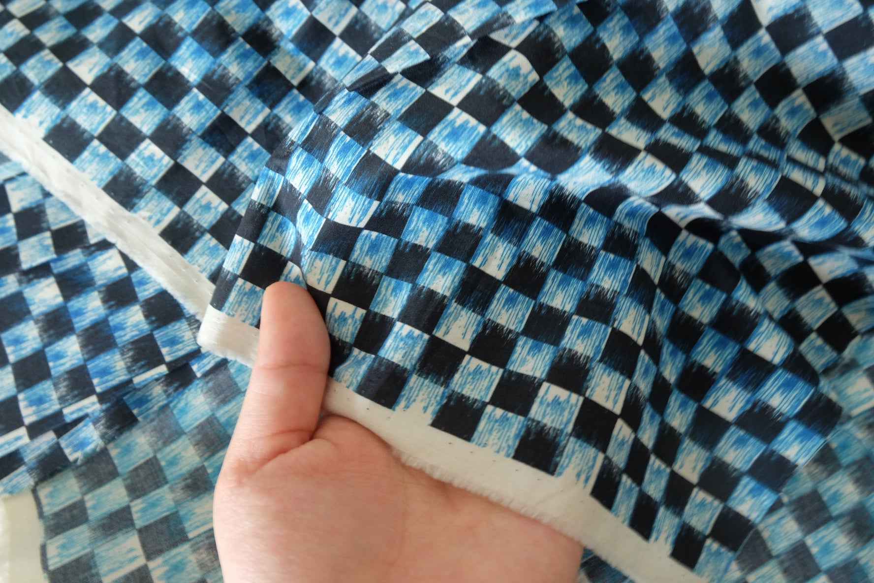 Blue Brush Checker Cotton Poplin — 3.28 yd