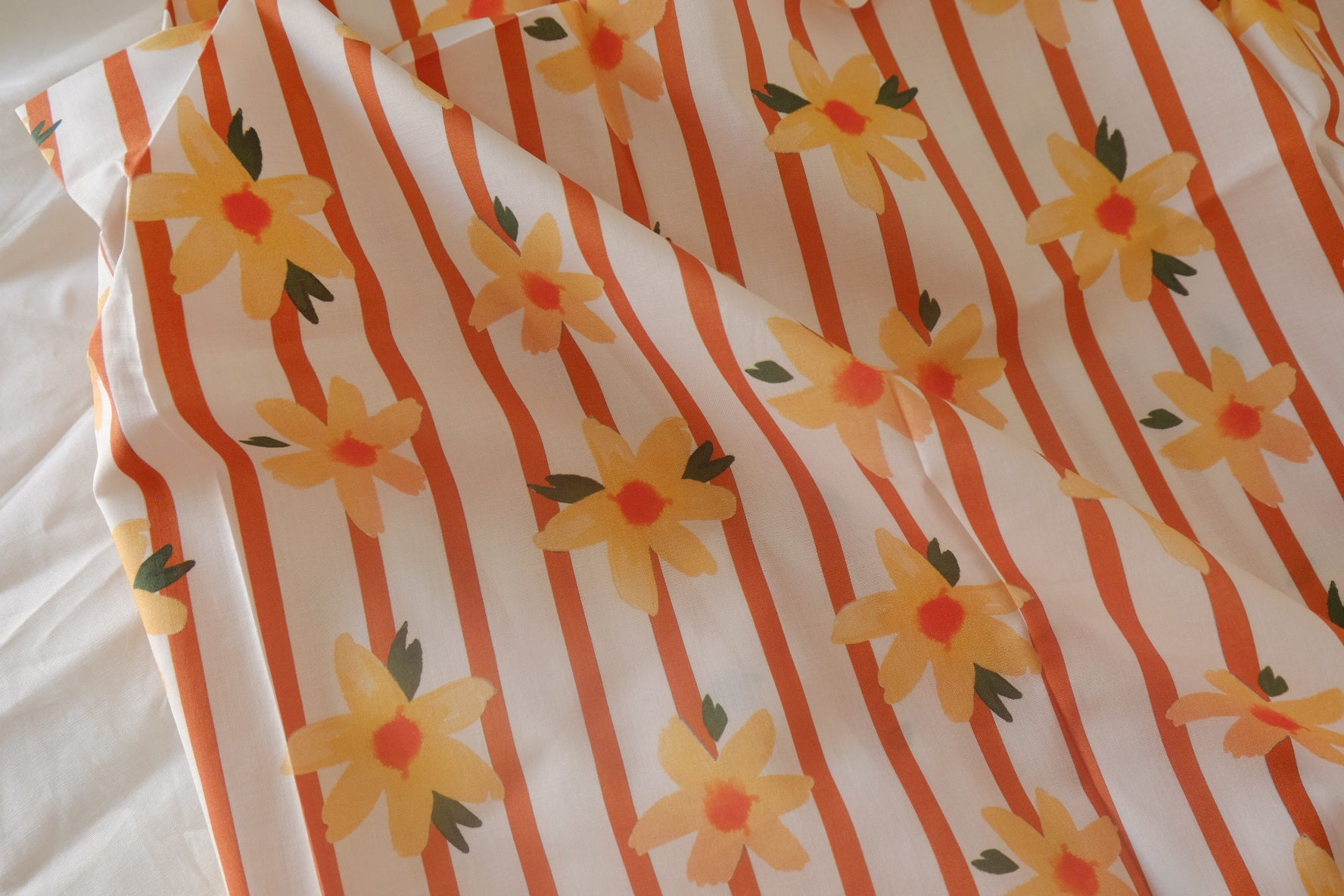Retro Orange Stripe Floral Cotton – 3.8 yd