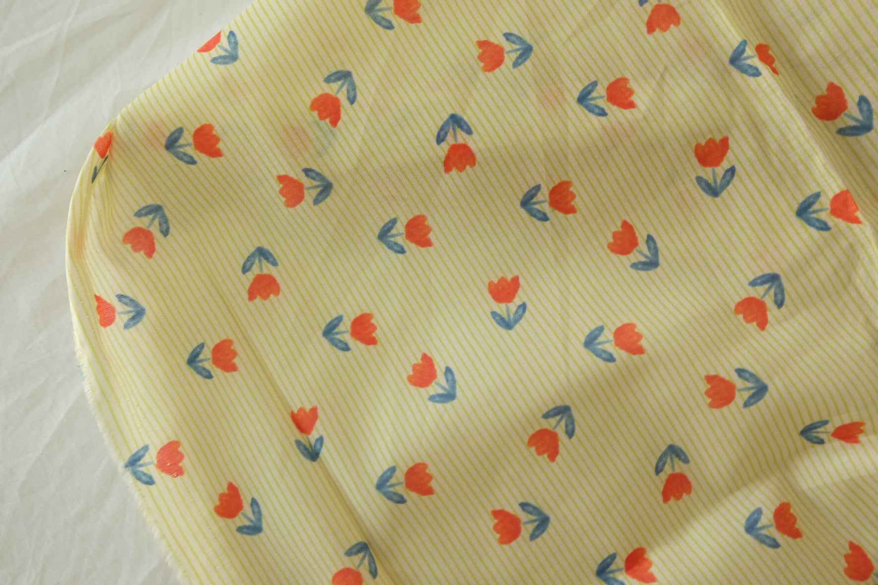 Yellow Stripe Floral Cotton Voile Fabric – 3.3 yd