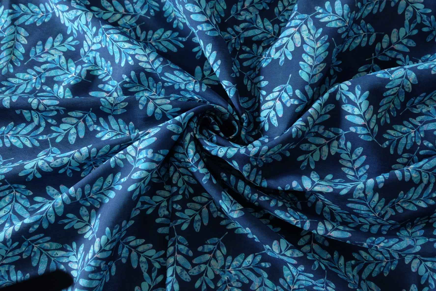 Navy Blue Leaf Cotton Nylon Fabric – 3.3 yd