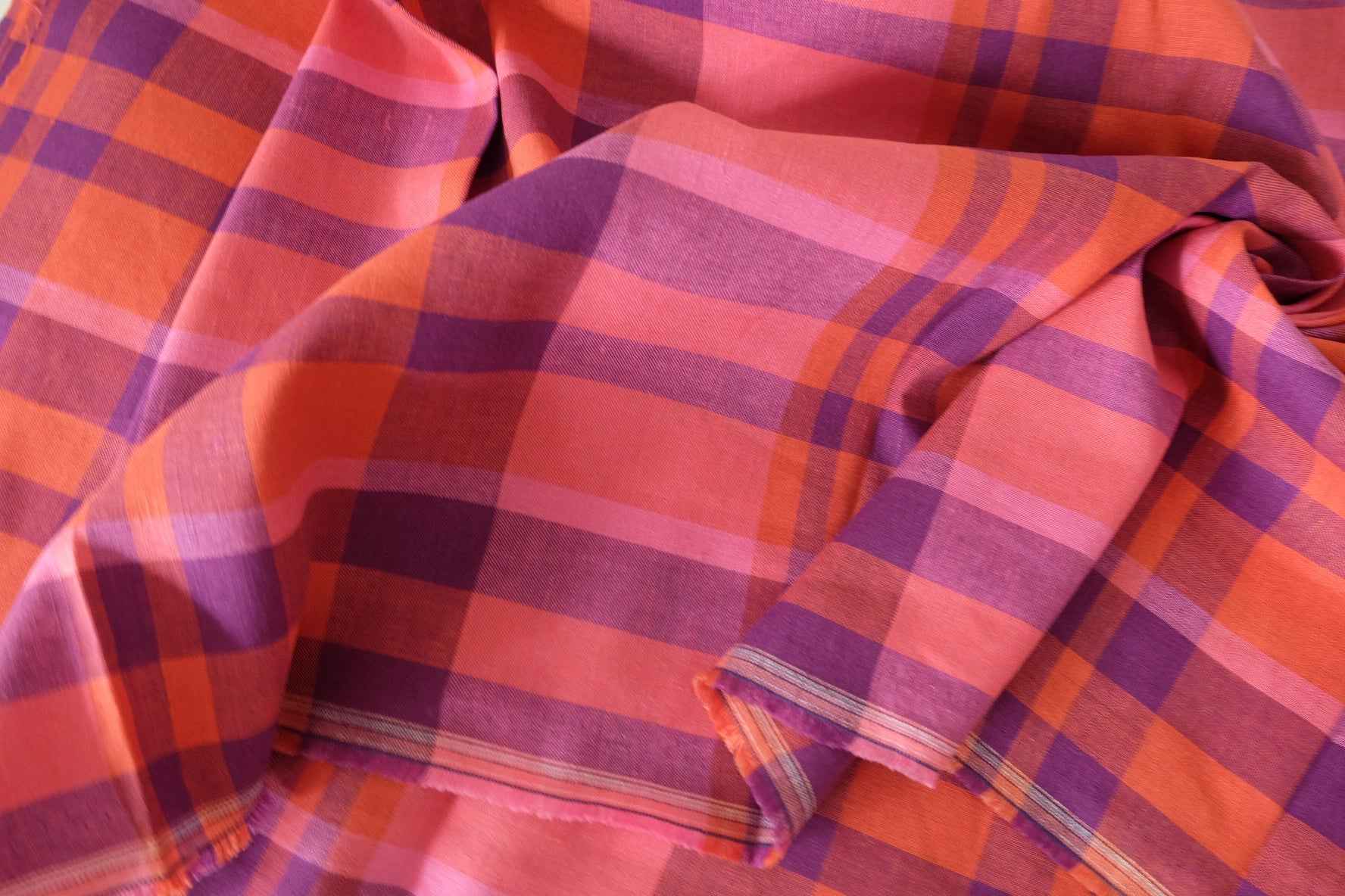 Washed Raspberry Plaid Linen Cotton – 2.2 yd