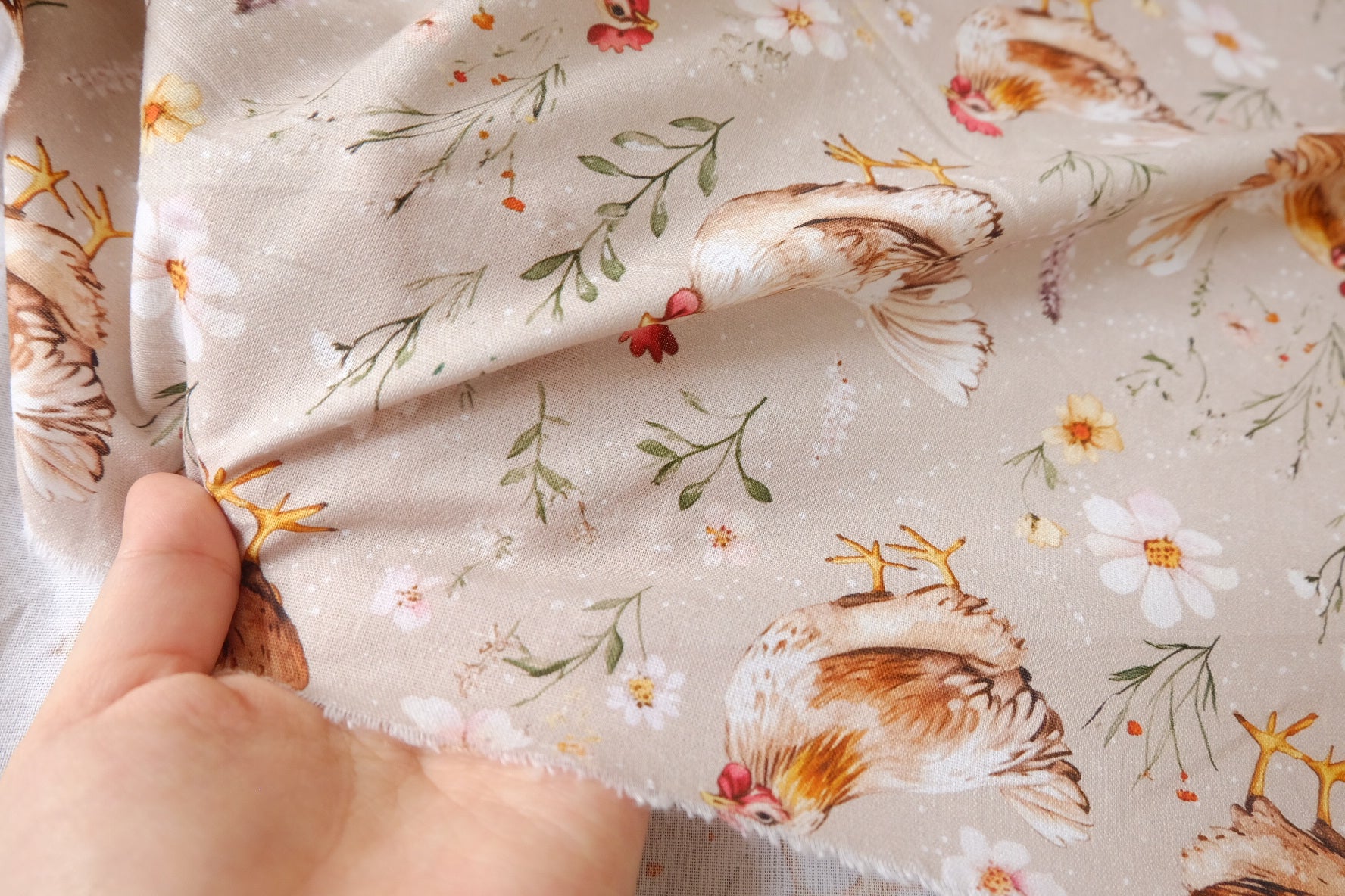 Hen Print Cotton Craft Fabric, 1.64 Yards