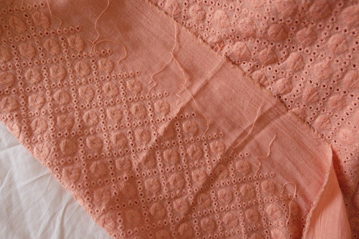 Dusty Peach – Floral Embroidered Cotton – 2.2 yd