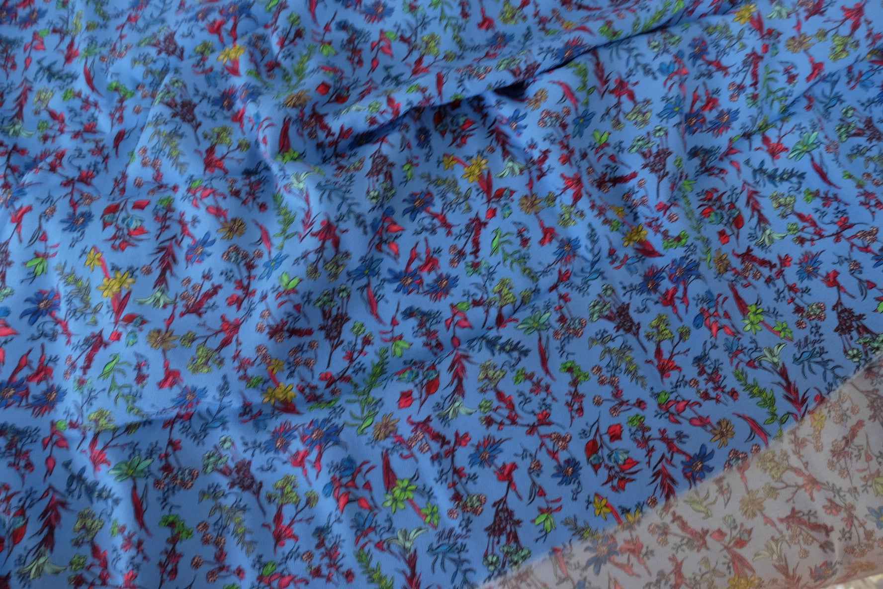 Blue Botanical Soft Matte Rayon Fabric – 2.2 yd