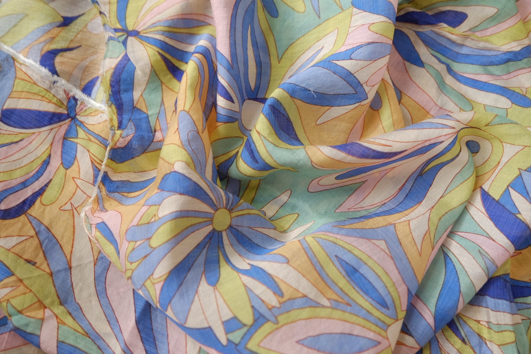 Abstract Floral Tencel Linen Fabric – Airy Resort Dress Fabric (2.52 yards)