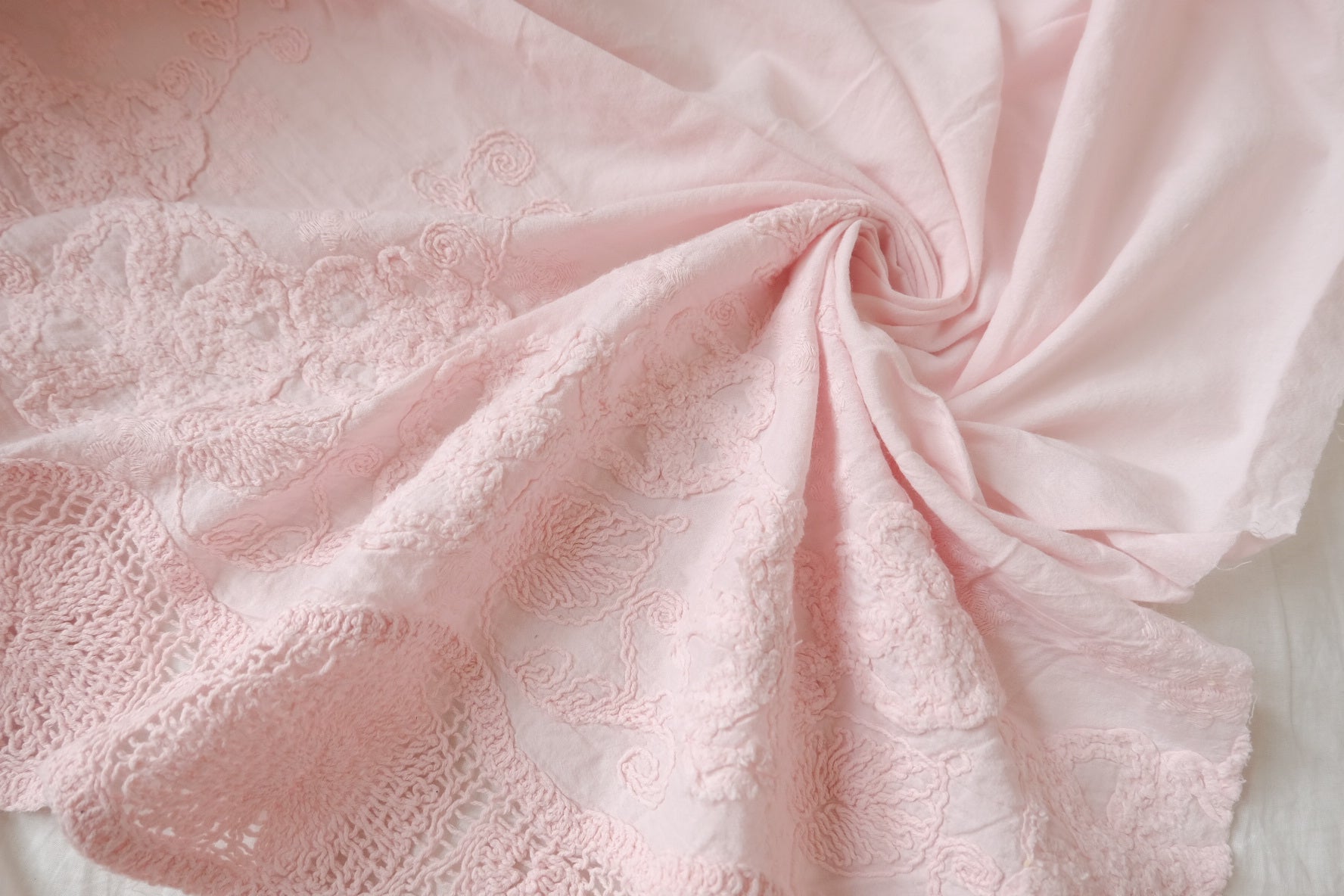 Blush Double-Border Embroidered Pima Cotton, 2.19 Yards
