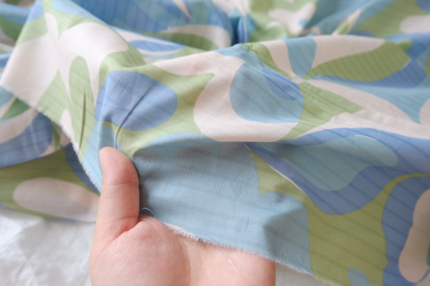 Blue Green Shadow Abstract Print Cotton Lawn — 1.64 yd