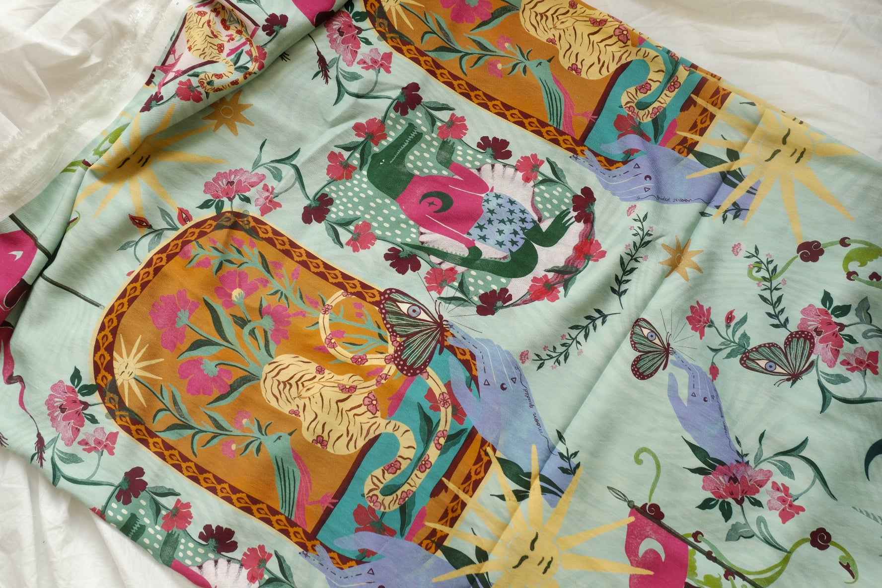 Storybook Tiger & Shell Lyocell Linen Blend Fabric, Soft Cool Dress Weight, 3.28 Yards
