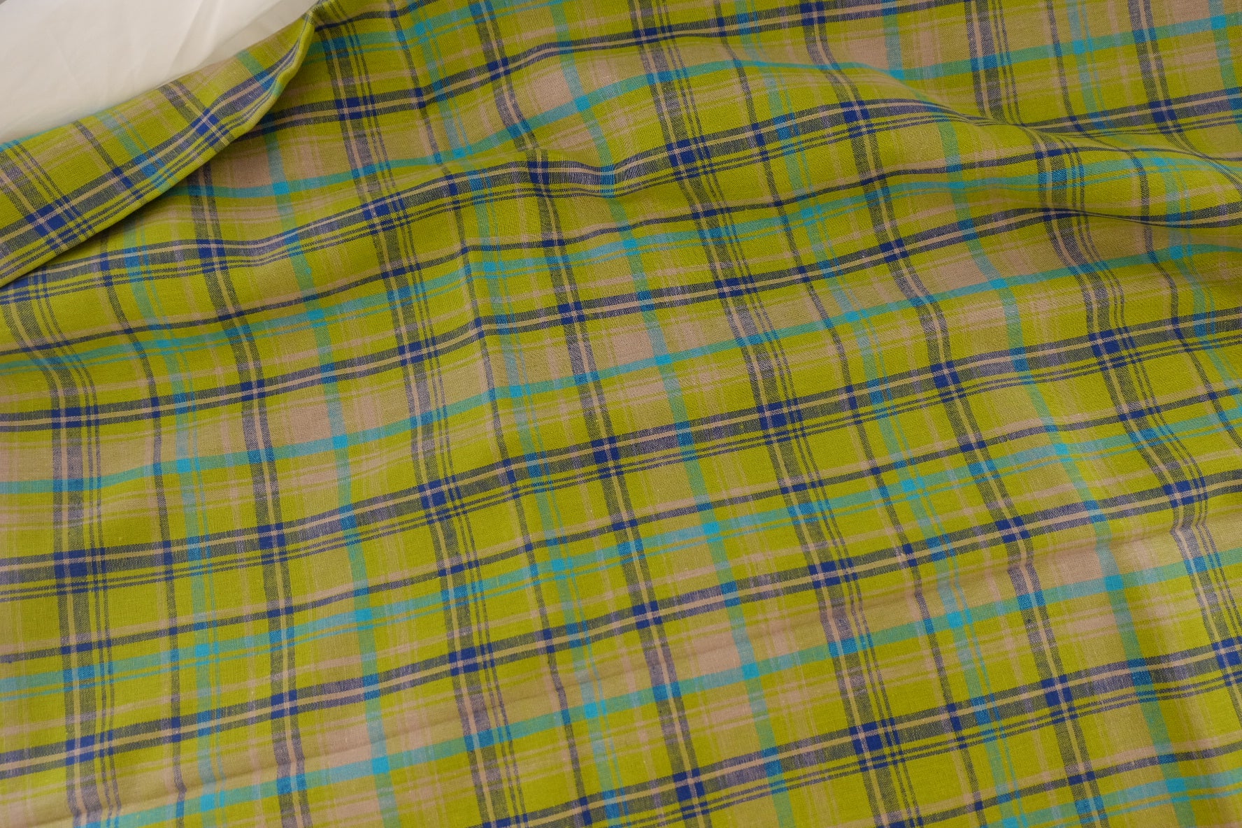 Lime Plaid Linen Cotton Yarn-Dyed Fabric – 2.2 yd