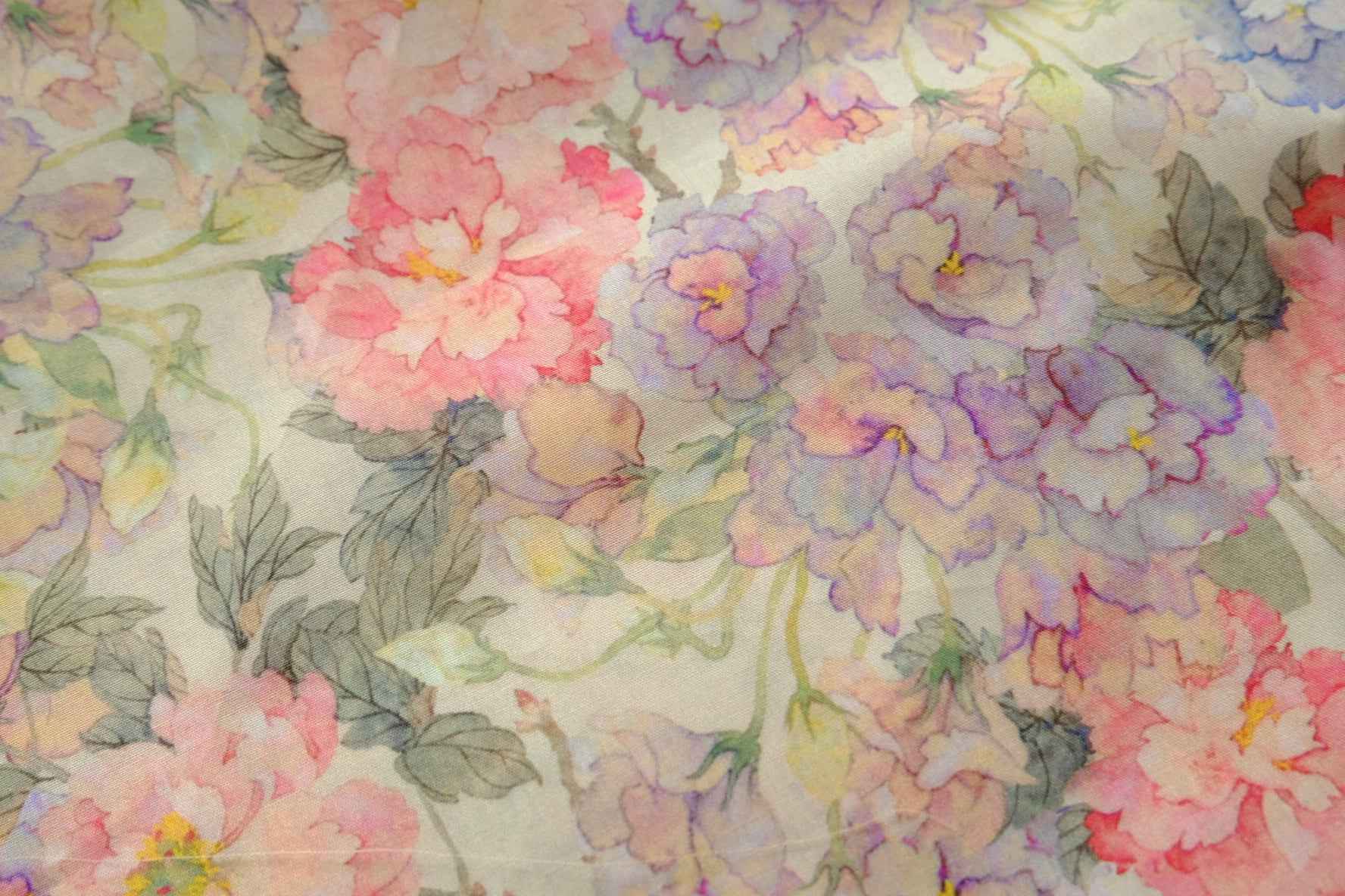 Pastel Peony Cotton Poplin, 80s Lightweight Floral Fabric, 1.97 Yards